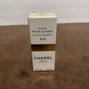 VTG 1970s Chanel No 5 OIL FOR THE BATH 3 Oz Splash White Milk Glass BATH OIL NIB